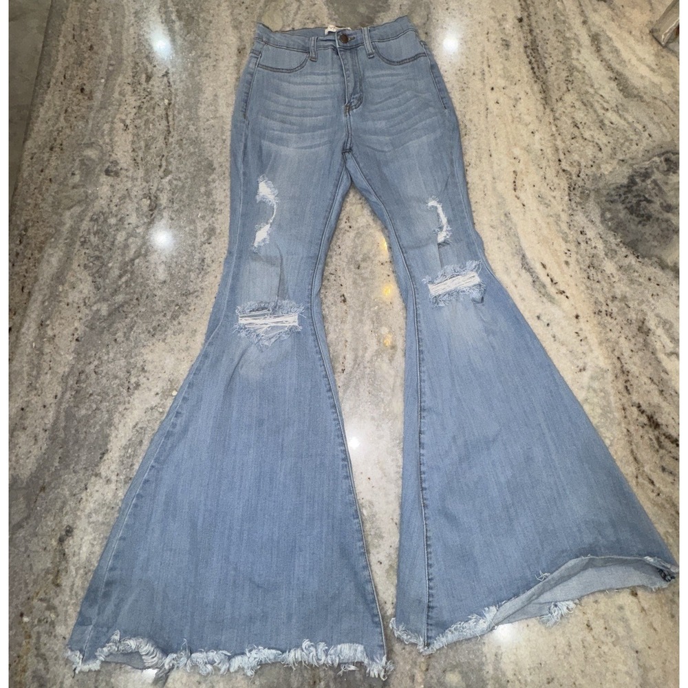 Vibrant M.U.I. 25x31 Sz 7 Super Flare Jeans Ripped Fitted Shaping Festival Boho